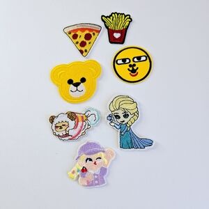 Embroidered Patches Pizza Fries Elsa Teddy Bear Lot of 7 Kids Crafts Clothing